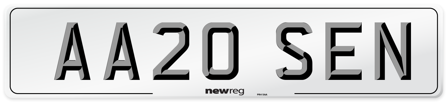 AA20 SEN Number Plate from New Reg